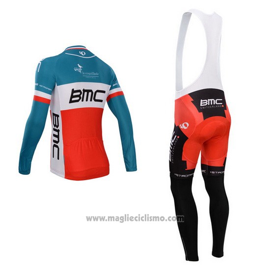 2014 Abbigliamento Ciclismo BMC Campione Italia Blu e Arancione Manica Lunga e Salopette